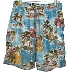 Croft & Barrow Swimsuit, Tropical Bathing Suit Swim Shorts Blue White Mens Large